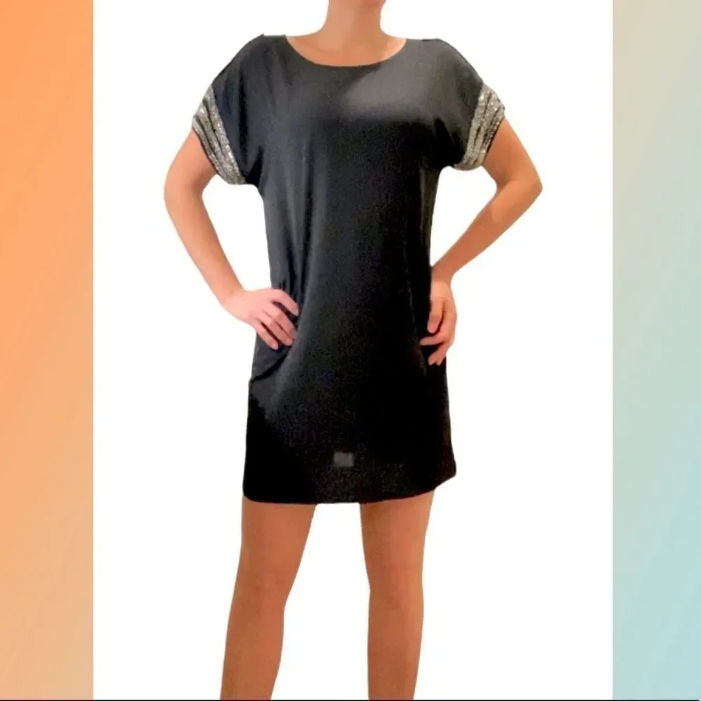 𝅺🌷 Vero Moda 🌷 Black Sheer Sparkly Jewelled Shoulder & Sleeve Detail Tunic Dress - Picture 2 of 11